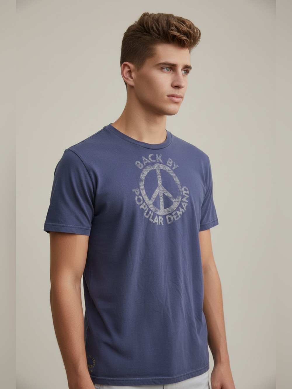 American Eagle Mens T-Shirt Medium M Blue Peace Sign Back By Popular Demand Tee